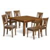 East West Furniture PFPL7-SBR-C 7 Piece Dining Table Set Consist of a Square Dining Room Table with Butterfly Leaf and 6 Linen Fabric Upholstered Chairs, 54x54 Inch, Saddle Brown view 1