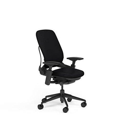 Steelcase Leap Desk Chair Black Leather Seat and Back - Highly Adjustable Arms - Black Frame and Base - Standard Carpet Casters