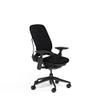 Steelcase Leap Desk Chair Black Leather Seat and Back - Highly Adjustable Arms - Black Frame and Base - Standard Carpet Casters view 1