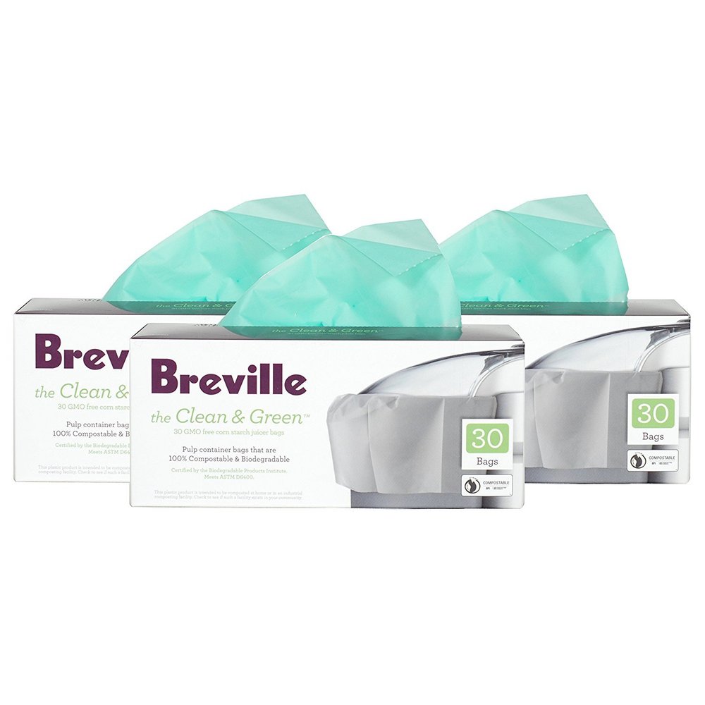 Breville Clean and Green Biodegradable Pulp Container Bag for Juicers, Set of 90