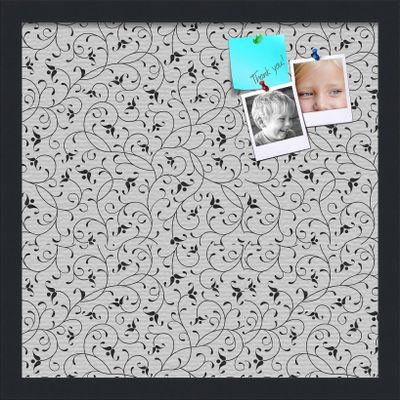PinPix ArtToFrames 14x14 Custom Cork Bulletin Board Bk Seemless Flower Poster Board Has a Fabric Style Canvas Finish, Framed in Satin Black (PinPix-122)