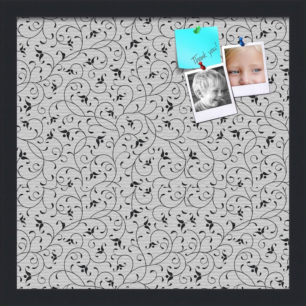 PinPix ArtToFrames 14x14 Custom Cork Bulletin Board Bk Seemless Flower Poster Board Has a Fabric Style Canvas Finish, Framed in Satin Black (PinPix-122)