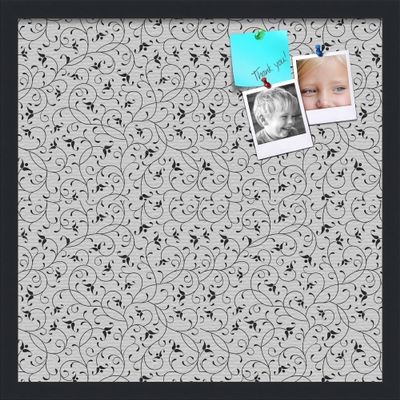 PinPix ArtToFrames 18x18 Custom Cork Bulletin Board Bk Seemless Flower Poster Board Has a Fabric Style Canvas Finish, Framed in Satin Black (PinPix-122)