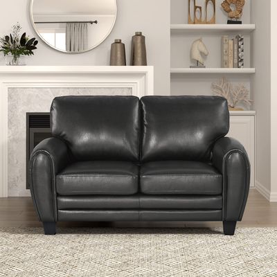 Homelegance 61.5"W Rubin Modern Loveseat with Track Arms, Foam Cushions, Comfort 2 Seater Couch, Faux Leather Love Seat, for Living Room, Apartment, Office, Easy Assembly, Black