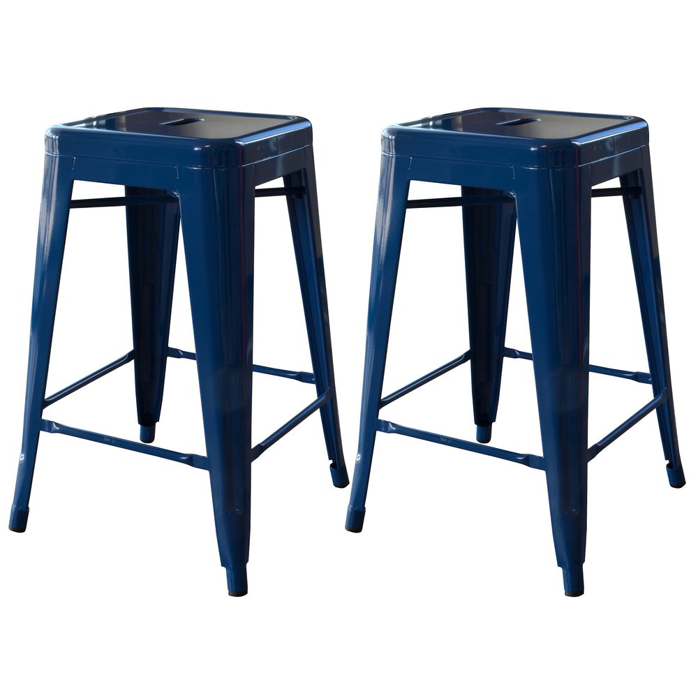 AmeriHome 2-Piece Metal Bar Stool, Blue, 24-Inch