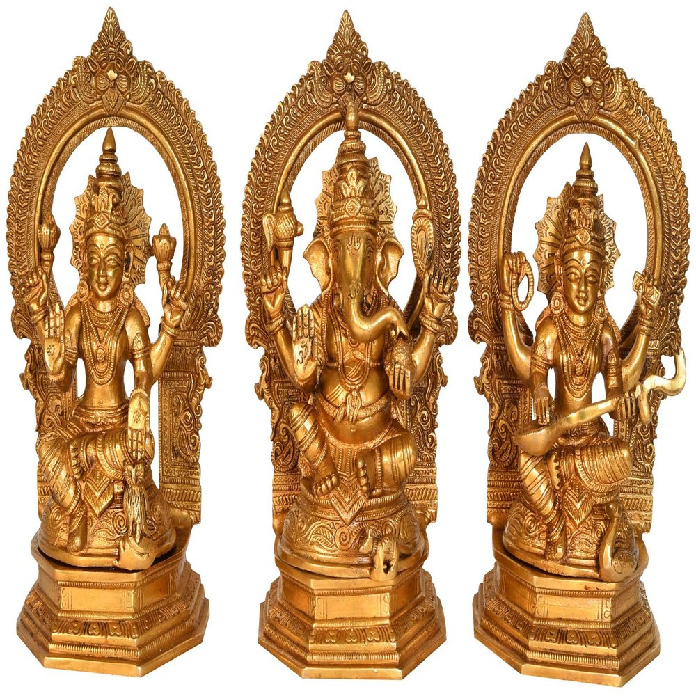 Lakshmi Ganesha Saraswati - Set of Three Statues - Brass Statue