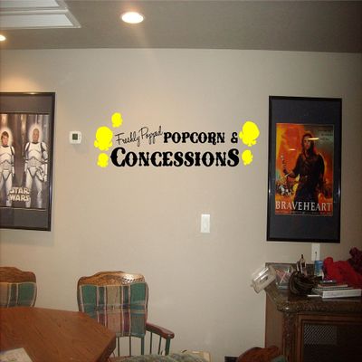 Freshly Popped Popcorn & Concessions Wall Decal Home Theaters Child Lemonade Stand (White, Large 44" by 11")