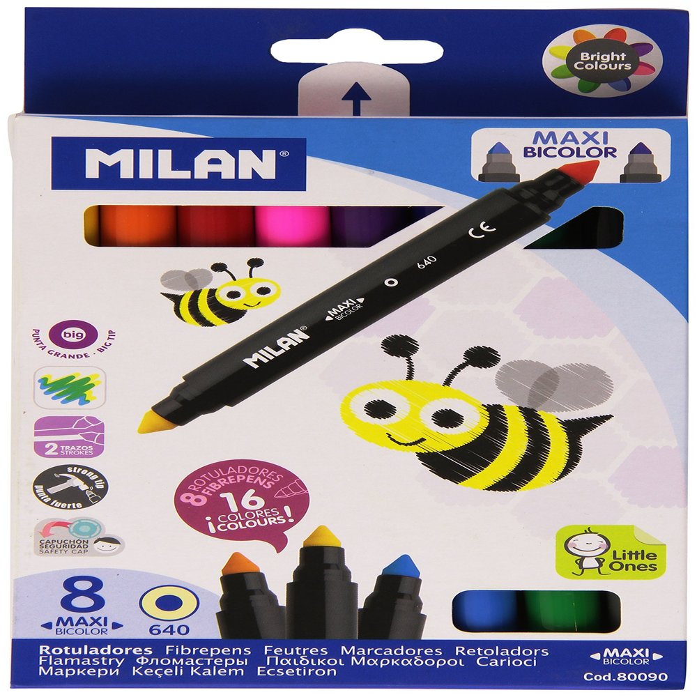 MILAN Caja 8 rotuladores Maxi Bicolores