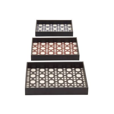 Deco 79 91825 Wood Vinyl Trays (Set of 3) 21", 19", 17" W