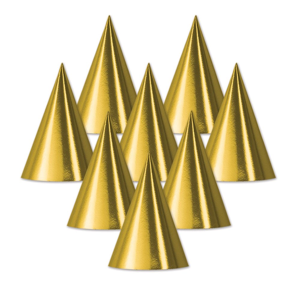 Beistle 66002-GD Foil Cone Hat, Gold - Pack of 48