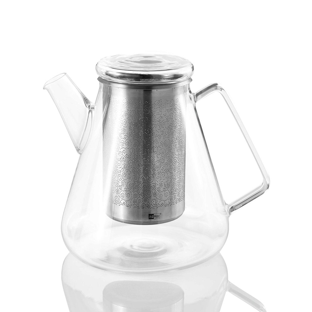 AdHoc TK50 Orient+ Teapot | Glass/Stainless Steel | Teapot with Infuser/Tea Strainer for Loose Leaf Tea | 1.5 litres | (H) 150mm x (D) 180mm | Clear | Dishwasher Safe