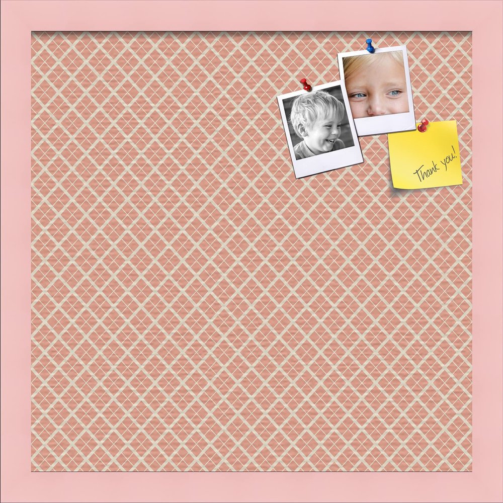 PinPix Decorative pin Cork Bulletin Board Made from Canvas, Abstract Pattern Printed at 16x16 Inches and Framed in Baby Pink Stain on Beech (PinPix-306)