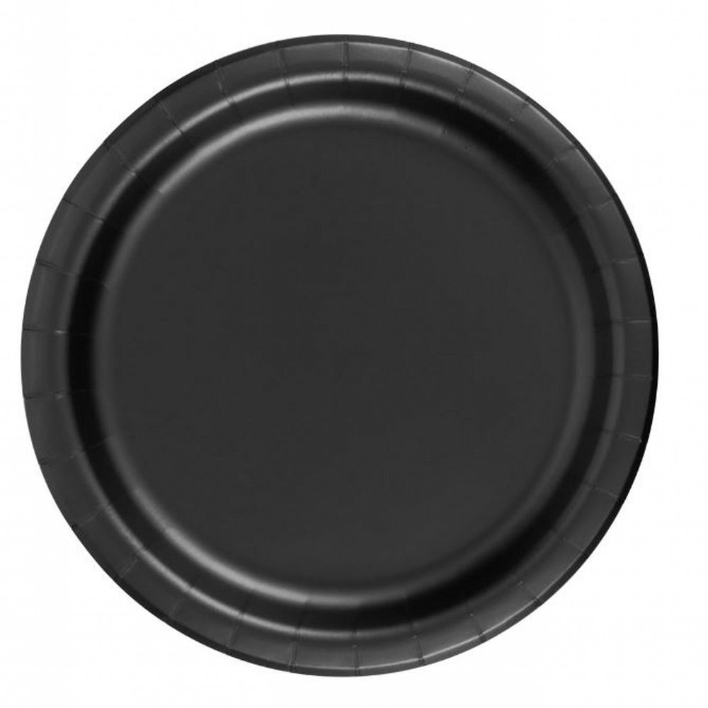 240 Black (10 Pks of 24) 7 Inch Wax Coated Plain Solid Color Dessert Cake Paper Plates