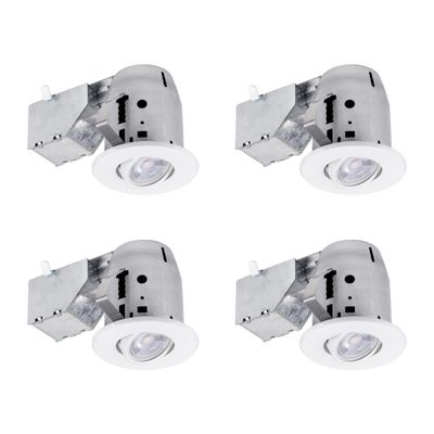GLOBE Electric 90718 3" LED IC Rated Swivel Round Trim Recessed Lighting Kit 4-Pack, White Finish, Easy Install Push-N-Click Clips, Bulbs Included, 3.25" Hole Size, 400 Lumen