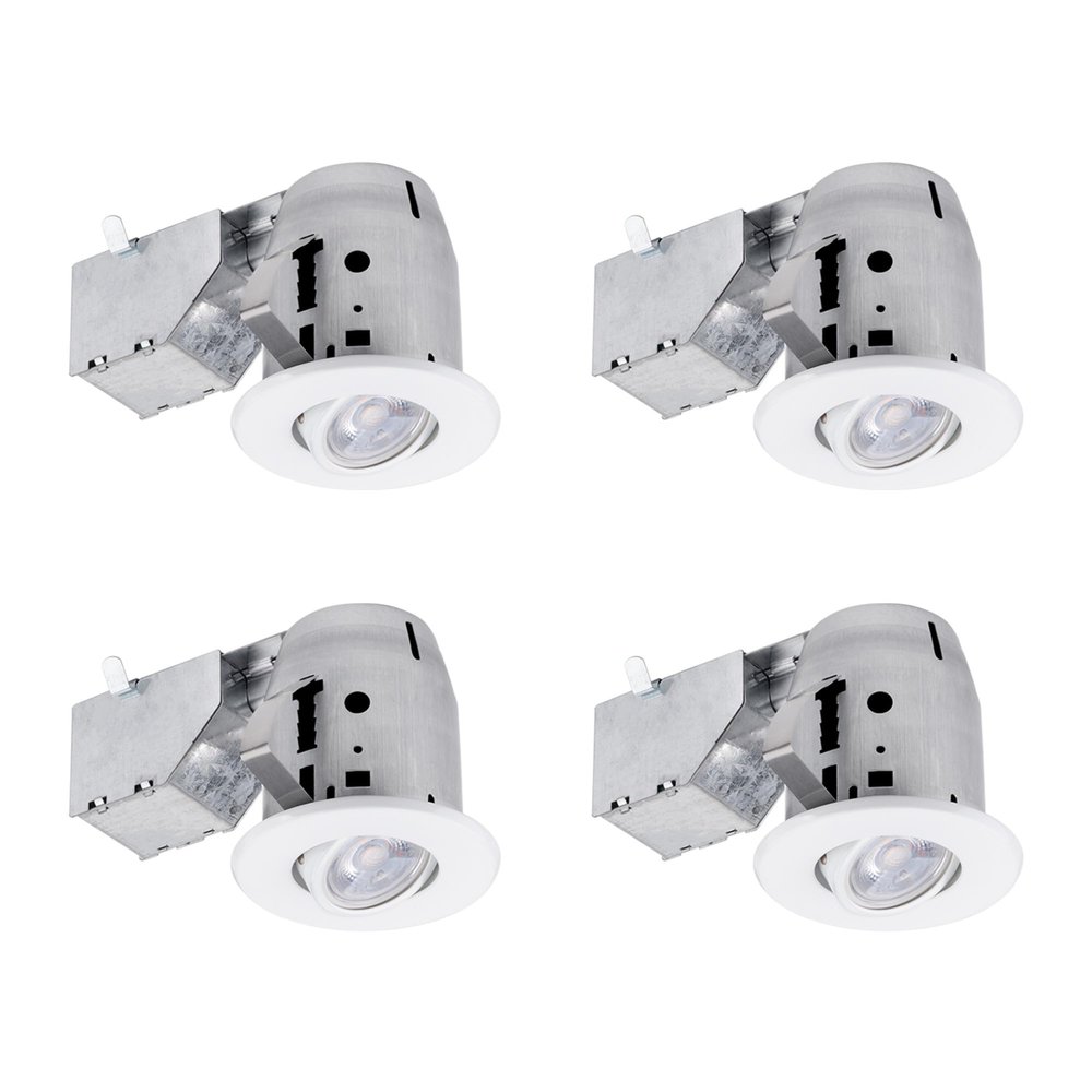 GLOBE Electric 90718 3" LED IC Rated Swivel Round Trim Recessed Lighting Kit 4-Pack, White Finish, Easy Install Push-N-Click Clips, Bulbs Included, 3.25" Hole Size, 400 Lumen