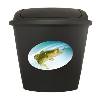 The Furniture Cove 7.5 Gallon - Black Plastic Trash Can Waste Basket Featuring Your Choice of a Novelty Theme Decal (Bass)