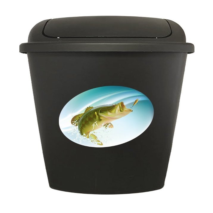 The Furniture Cove 7.5 Gallon - Black Plastic Trash Can Waste Basket Featuring Your Choice of a Novelty Theme Decal (Bass)