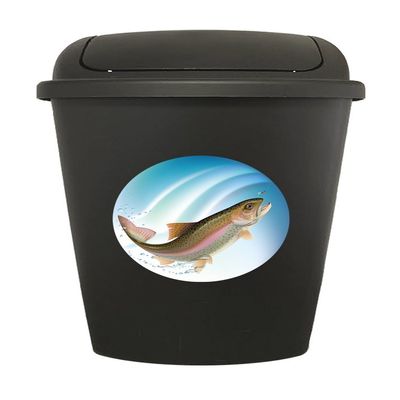 The Furniture Cove 7.5 Gallon - Black Plastic Trash Can Waste Basket Featuring Your Choice of a Novelty Theme Decal (Trout)