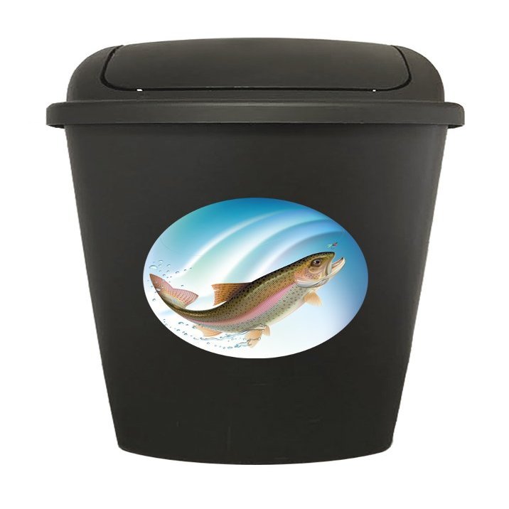 The Furniture Cove 7.5 Gallon - Black Plastic Trash Can Waste Basket Featuring Your Choice of a Novelty Theme Decal (Trout)