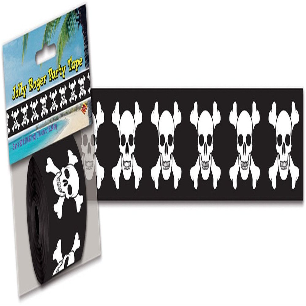 Beistle Pirate Poly Decorating Material, 3-Inch by 50-Feet, Black/White