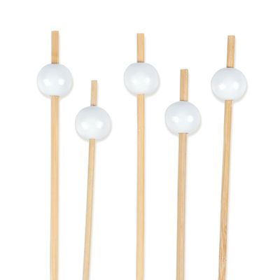BambooMN Decorative Ball End Cocktail Fruit Sandwich Picks Skewers for Catered Events, Holiday's, Restaurants or Buffets Party Supplies - 4.7" White, 300 Pcs