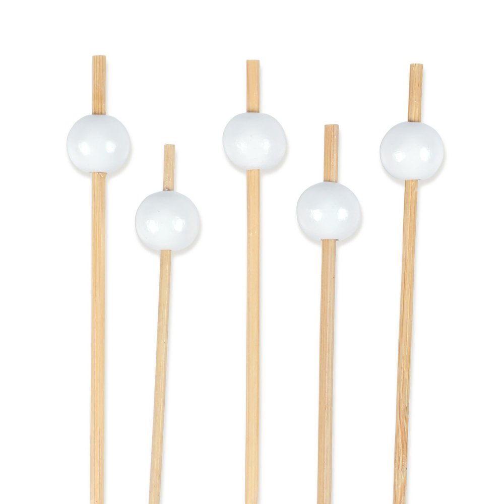 BambooMN Decorative Ball End Cocktail Fruit Sandwich Picks Skewers for Catered Events, Holiday's, Restaurants or Buffets Party Supplies - 4.7" White, 300 Pcs