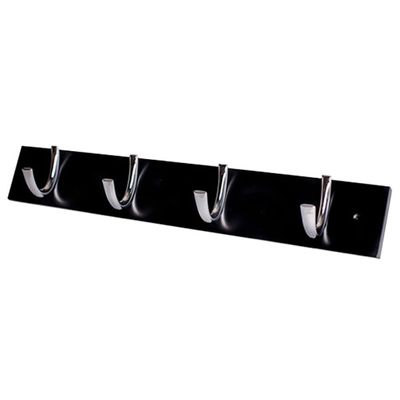 Bulk Hardware BH03323 Small Single Ribbed Hooks x 4 Polished Chrome Finish on Black Rail
