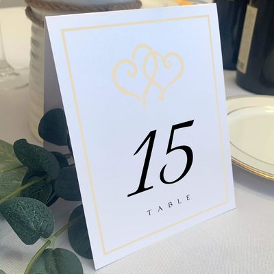Linked Hearts and Border Wedding Table Numbers (Select Color/Quantity), White, Ivory, 1-45, Double Sided, Tent or Use in a Stand, Great for Parties & Restaurants