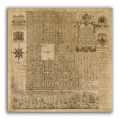 Kingston Jamaica Property Cadestral Street Map circa 1745 | Art Print Poster Vintage Wall Decor | 18 x 24 inches (457 x 610 mm)