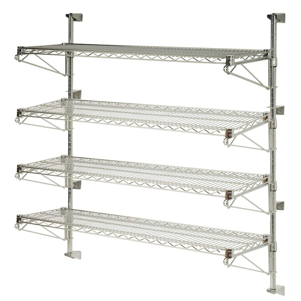 Omega Products Corporation 24" Deep x 60" Wide x 54" High Adjustable 4 Tier Chrome Wall Mount Shelving Kit