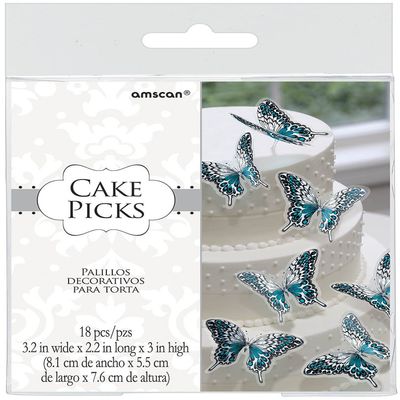 Amscan Glamorous Butterfly Wedding Cake Decorative Picks, Blue