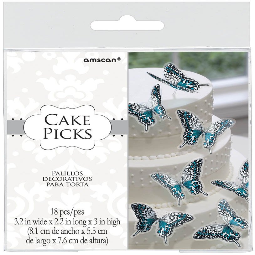 Amscan Glamorous Butterfly Wedding Cake Decorative Picks, Blue