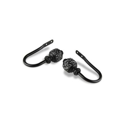 Rod Desyne Home Decorative Tilly Finial Curtain Holdback Hook Pair Black