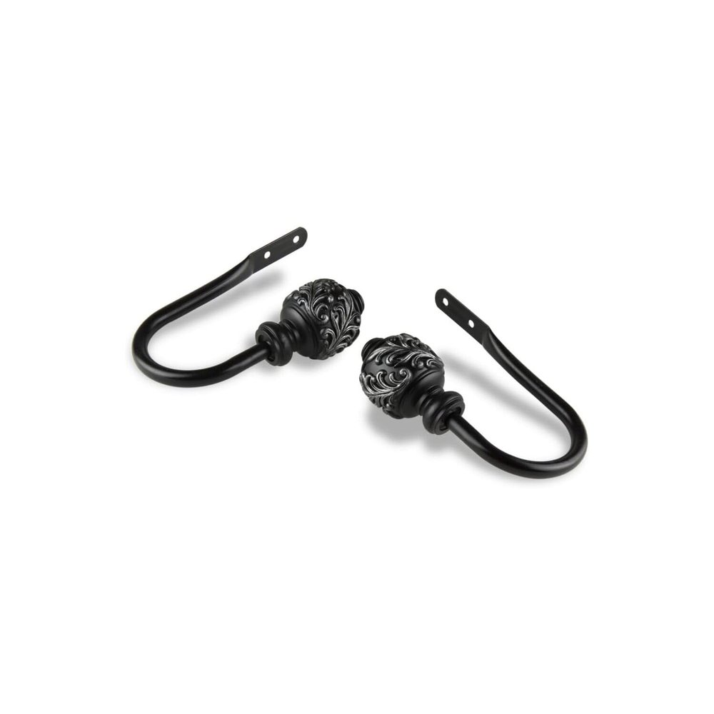 Rod Desyne Home Decorative Tilly Finial Curtain Holdback Hook Pair Black