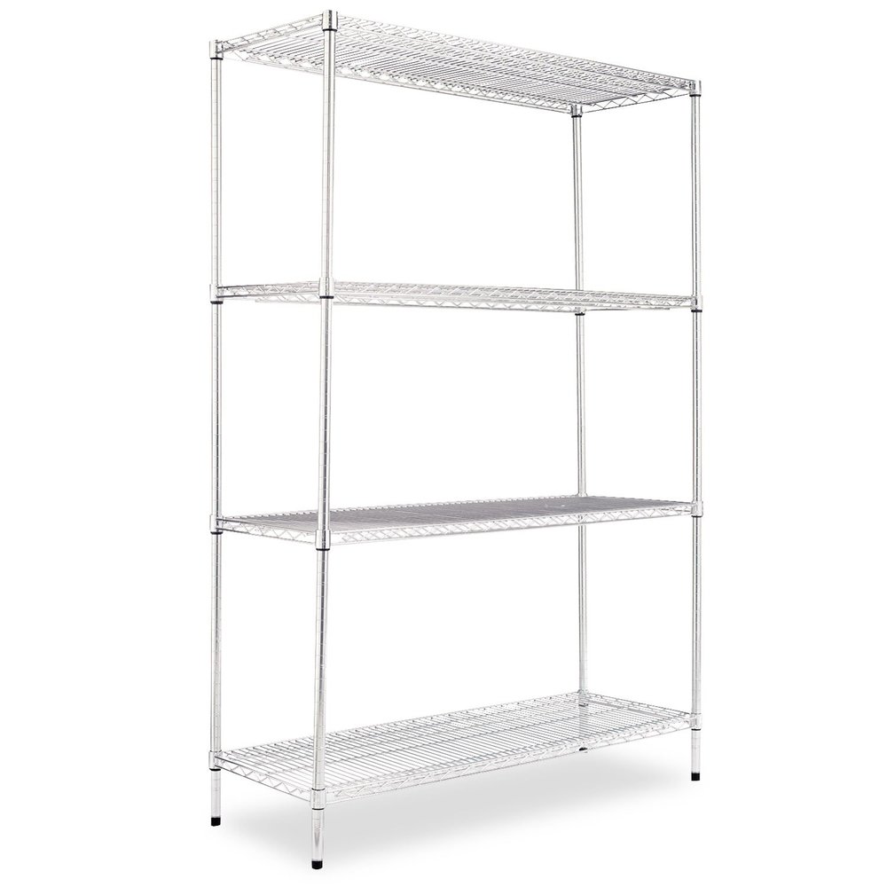 Alera SW504818SR Wire Shelving Starter Kit, 4 Shelves, 48w x 18d x 72h, Silver