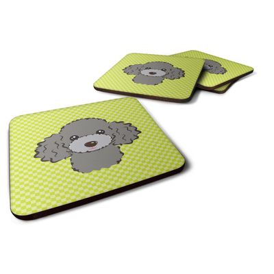 Caroline's Treasures Checkerboard Lime Green Silver Gray Poodle Foam Coaster (Set of 4), 3.5" H x 3.5" W, Multicolor