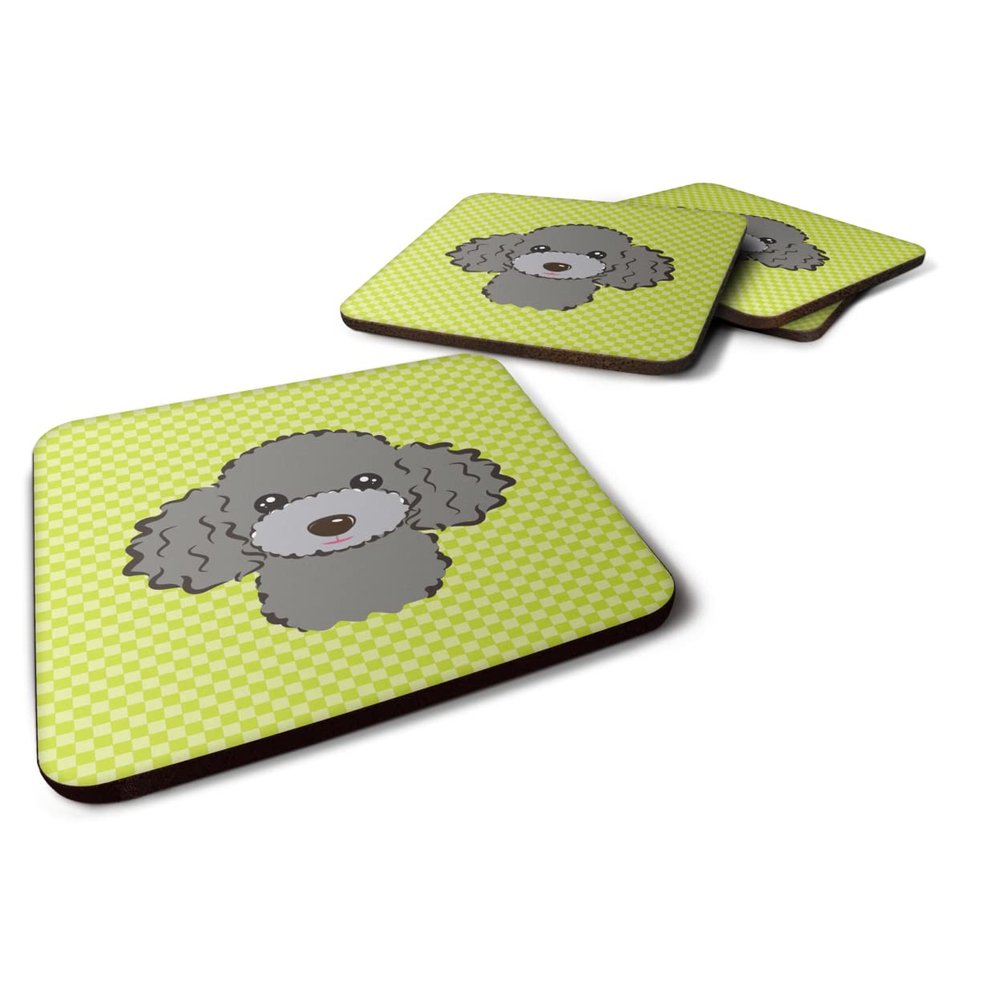 Caroline's Treasures Checkerboard Lime Green Silver Gray Poodle Foam Coaster (Set of 4), 3.5" H x 3.5" W, Multicolor