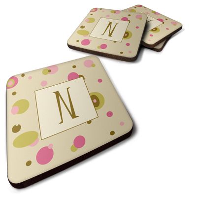 Caroline's Treasures CJ1004-NFC Letter N Initial Monogram - Tan Dots Foam Coaster Set of 4 Set of 4 Cup Coasters for Indoor Outdoor, Tabletop Protection, Anti Slip, Mouse pad Material