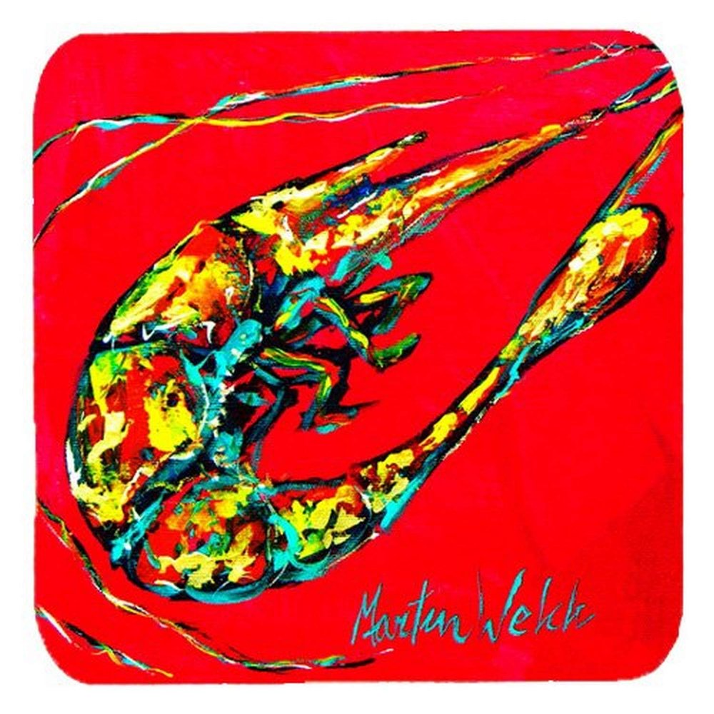 Caroline's Treasures MW1023FC Shrimp Day Dream Foam Coaster Set of 4 Set of 4 Cup Coasters for Indoor Outdoor, Tabletop Protection, Anti Slip, Mouse pad Material