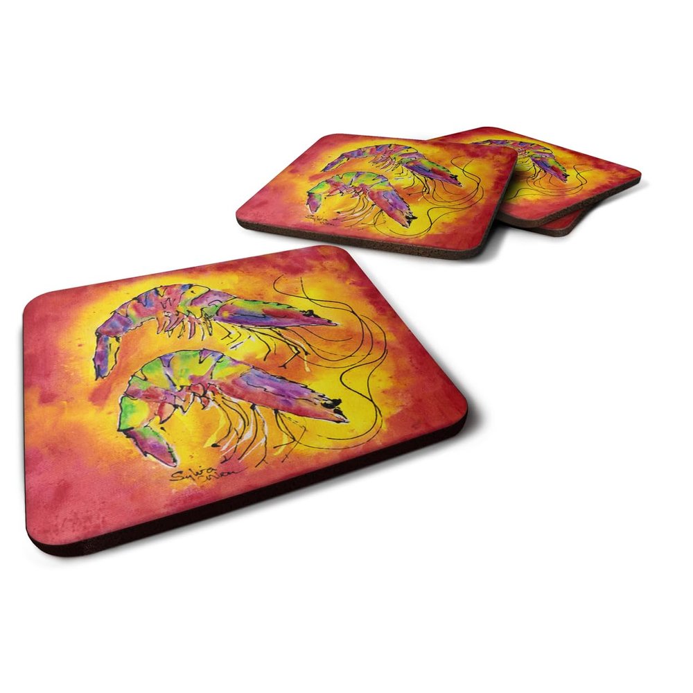 Caroline's Treasures Shrimp Foam Coasters (Set of 4), 3.5" H x 3.5" W, Multicolor