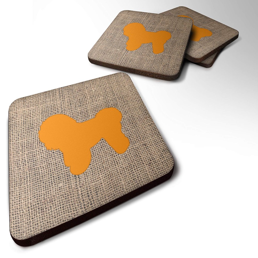 Caroline's Treasures BB1107-BL-OR-FC Bichon Frise Burlap and Orange BB1107 Foam Coaster Set of 4 Set of 4 Cup Coasters for Indoor Outdoor, Tabletop Protection, Anti Slip, Mouse pad Material