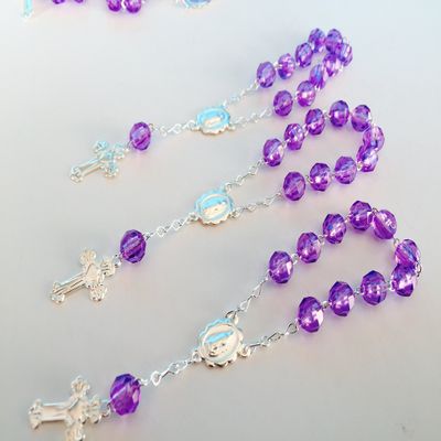 25 Pc Baptism Favors Purple Acrylic Beads Silver Plated Accents Mini Rosaries Acrylic Beads/Recuerditos De Bautismo/Christening Favors/Decenarios/Decades/Finger Rosaries
