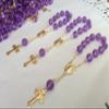 25 Pc Baptism Favors Purple Beads Gold Plated Accents Mini Rosaries Acrylic Beads/Recuerditos De Bautismo/Christening Favors/Decenarios/Decades/Finger Rosaries view 1