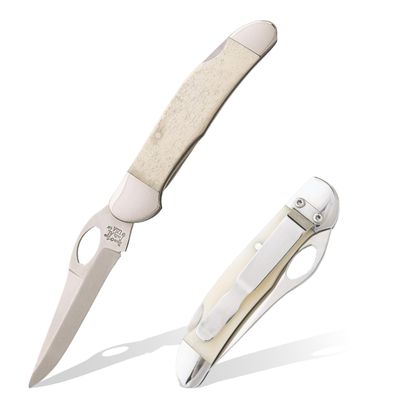 BEAR & SON White Smooth Bone Folding Pocket Knife 2.875" Clip Point 440 High Carbon Stainless Steel Blade | Lockback EDC Knife with Nickel Silver Bolsters for Everyday Carry, Camping & Utility Use