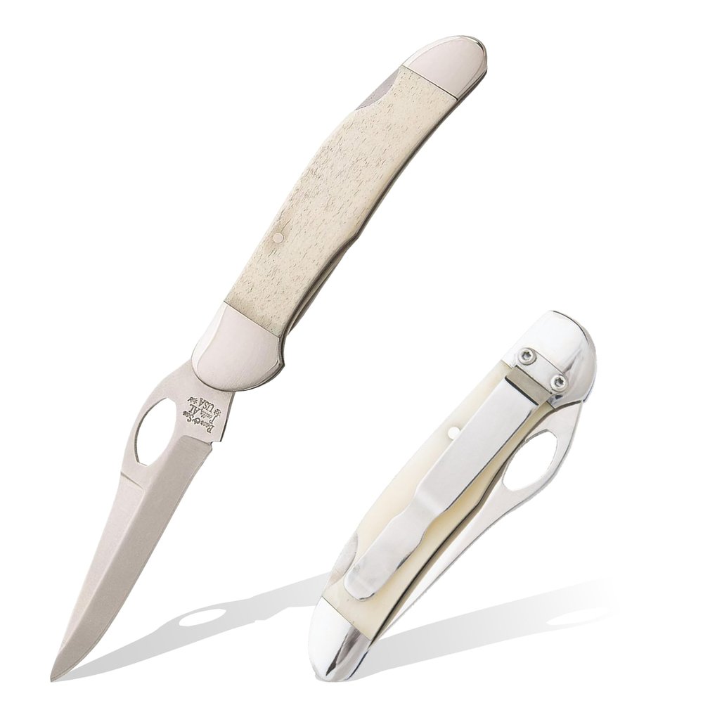 BEAR & SON White Smooth Bone Folding Pocket Knife 2.875" Clip Point 440 High Carbon Stainless Steel Blade | Lockback EDC Knife with Nickel Silver Bolsters for Everyday Carry, Camping & Utility Use