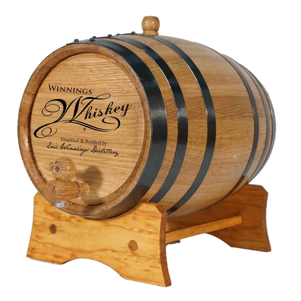 Personalized 1 Liter Whiskey Barrel Dispenser with Stand, Bung and Spigot - Wooden Barrels For Making Bourbon Cocktails - New American 1L Oak Barrels For Aging Whiskey (B415)