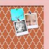 ArtToFrames 16x16 Custom Cork Bulletin Board. This Quatrefoil Orange Pin Board Has a Fabric Style Canvas Finish, Framed in Baby Pink on Beech (PinPix-328-16x16_0066-81792-YPNK) view 2