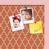 ArtToFrames 18x12 Custom Cork Bulletin Board. This Quatrefoil Orange Pin Board Has a Fabric Style Canvas Finish, Framed in Baby Pink on Beech (PinPix-328-18x12_0066-81792-YPNK) view 2