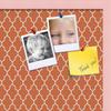 ArtToFrames 24x16 Custom Cork Bulletin Board. This Quatrefoil Orange Pin Board Has a Fabric Style Canvas Finish, Framed in Baby Pink on Beech (PinPix-328-24x16_0066-81792-YPNK) view 2