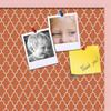 ArtToFrames 30x20 Custom Cork Bulletin Board. This Quatrefoil Orange Pin Board Has a Fabric Style Canvas Finish, Framed in Baby Pink on Beech (PinPix-328-30x20_0066-81792-YPNK) view 2